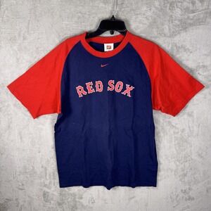 Boston Red Sox Shirt Mens Medium Blue Red MLB‎ Baseball Nike Team Cotton Tee